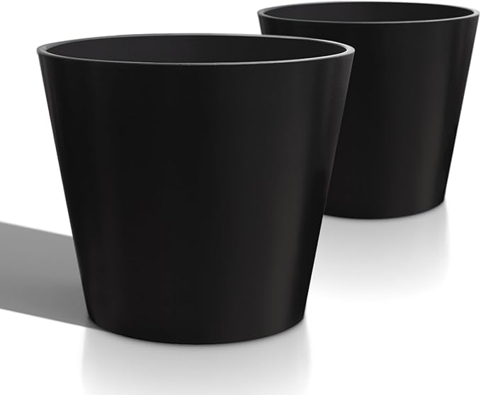 Wide Planters for Outdoor Plants, Extra Large Indoor Flower Pots for Garden, Front Porch, Patio - Round Resin Planter Set of 2 (Black, 16 inch - 2 Pack)