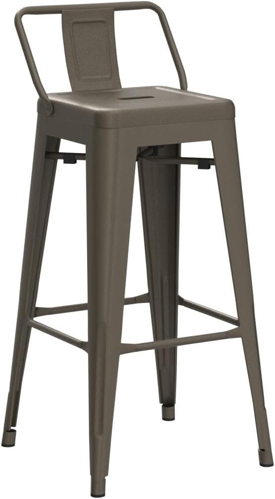 COSTWAY Metal Bar stools Set of 4, with Removable Back, 30'' Bar Height Stools with Rubber Feet, Stylish and Modern Chairs, for Kitchen, Dining Rooms, and Side Bar (Gun, 30'')