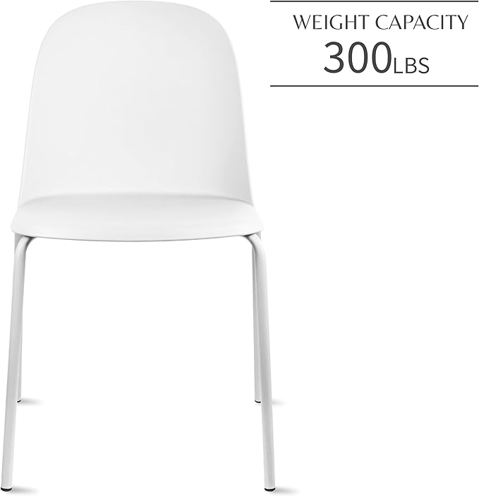 2xhome Modern Stackable Armless Dining Chair | Plastic Shell Seat with Metal Legs | Indoor or Outdoor Use | Home Kitchen Patio (1, White, No Padding)