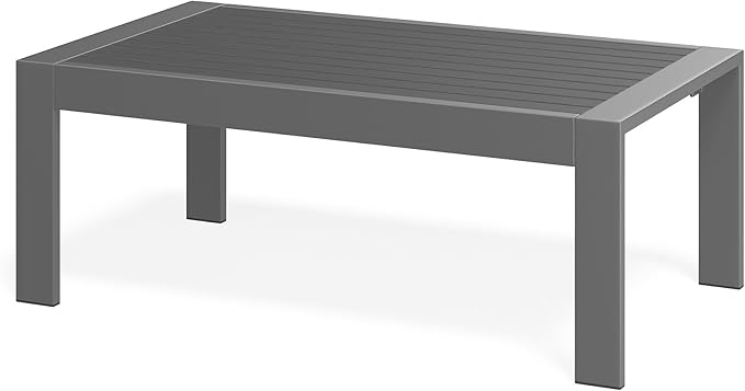 Wisteria Lane Outdoor Furniture Patio Coffee Table, Rectangle Outdoor Coffee Table, All-Weather Patio Metal Coffee Table for Balcony, Garden, Deck, Backyard, Grey