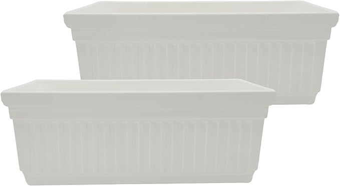 The HC Companies 30 Inch Venetian Window Planter Box with Drainage Plug, Lightweight UV-Resistant Plastic Indoor & Outdoor Planters, 2-Pack Flower Box for Garden & Home Decor, White