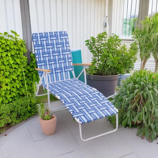 Camp & GO 4-Position Folding Web Lawn Chair Outdoor Lounger, Blue/White undefined/White