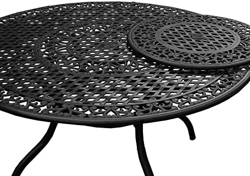 Oakland Living Ornate Outdoor Mesh Aluminum 59-in Black Large Round Patio Dining Table with Lazy Susan
