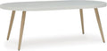Signature Design by Ashley Seton Creek Casual Aluminum Outdoor Dining Table with Umbrella Hole and Cover Cap, White & Light Brown