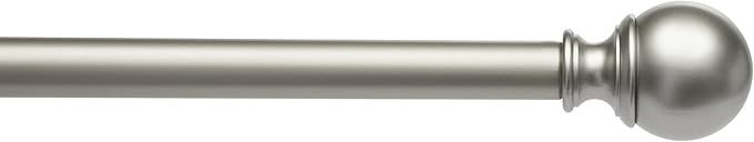 Amazon Basics Easy Installation Adjustable Curtain Rod for Windows with Round Finials, 1-Inch Rod, 72" to 144", Nickel, 2-Pack
