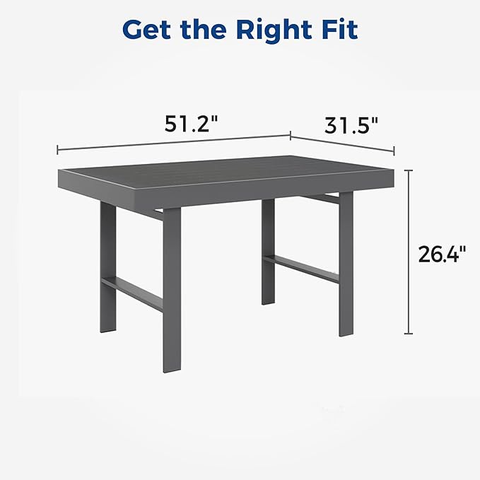 Wisteria Lane Aluminum Outdoor Patio Furniture Dining Table, All-Weather Outdoor Metal Dining Table, Modern Rectangle High Table for Party, for Balcony, Garden, Grey