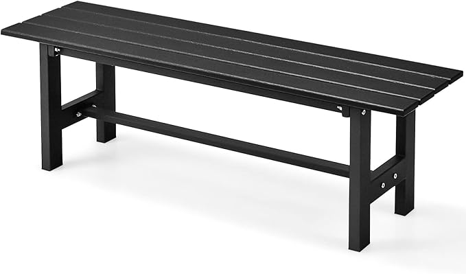 Giantex 2-Person Outdoor Bench Seat - Backless Patio Garden Bench, 47” Weatherproof Outside Chair with Slatted Seat, Metal Frame, 660 LBS Capacity, Dining Bench Chair for Yard, Park, Balcony, Black