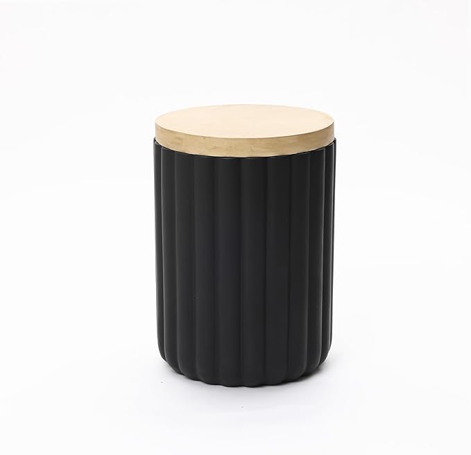 LuxenHome 20" Black Outdoor Side Table with Storage, Fluted Outdoor End Table with Metal Ice Bucket for Patio, Outside Accent Table for Balcony, Garden, Yard