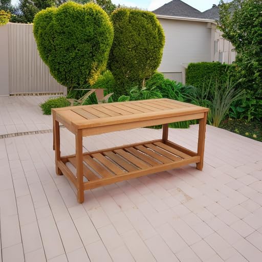 Sunnydaze Teak Outdoor Coffee Table for Patio - Coffee Table for Outside or Patio - Rectangle - 35 Inch - Meranti Wood