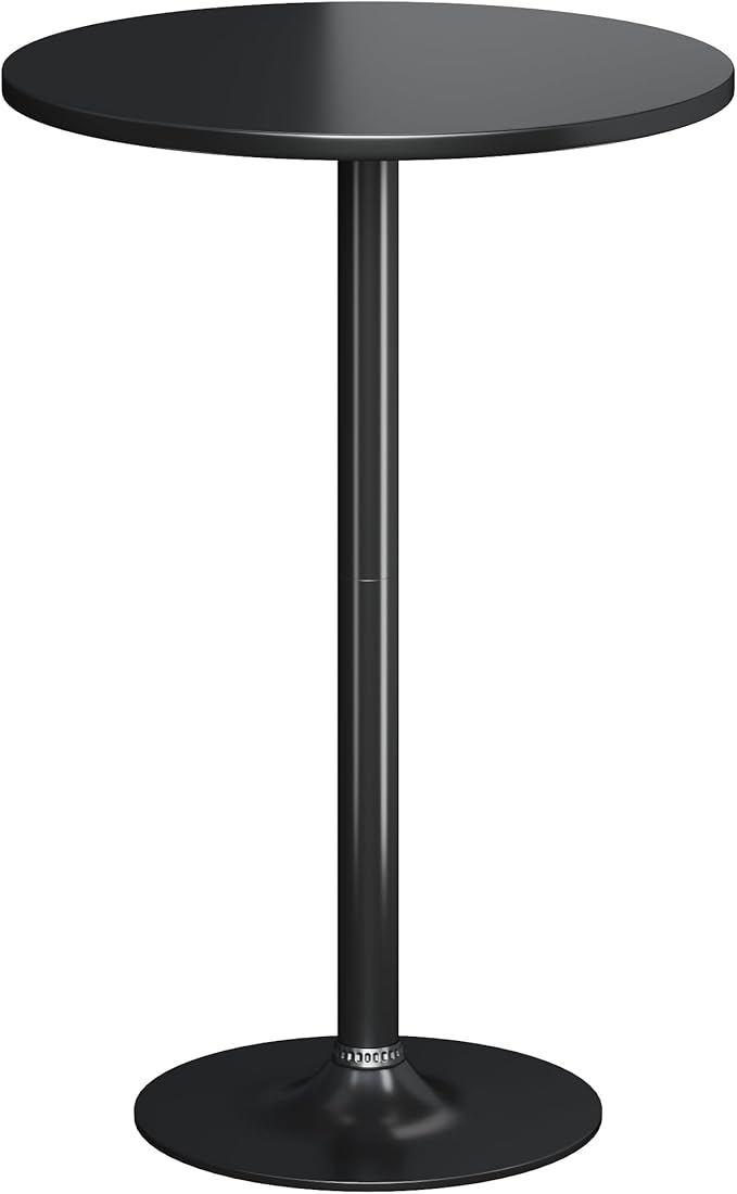 Flamaker Round Bistro Pub Table Modern Style Metal Base MDF Top Cocktail Bar Table Counter Bar Height for Pub, Dining Room, Party (1, Full Black)