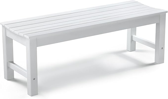 Stoog Outdoor Bench, 2-Person Patio Backless Bench, Outdoor Benches Weatherproof with 800 lbs Weight Capacity, Never Rot or Fade, White