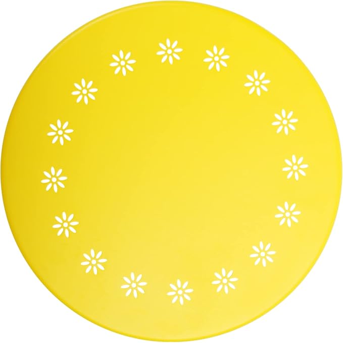 danpinera Outdoor Side Tables with Flower Cut Outs, Weather Resistant Steel Patio Side Table, Small Round Outdoor End Table Metal Side Table for Patio Yard Balcony Garden Yellow