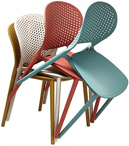 2xhome Patio Dining Chair | Modern Stackable Outdoor Pool Side Chair | Weather Resistant Plastic for Yard, Porch, Balcony, Kitchen, Orange, Single, Set of 1