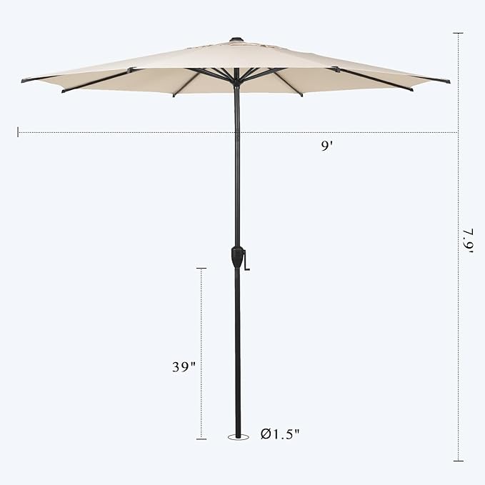 Abba Patio 9FT Lyon Outdoor Patio Umbrella Outdoor Table Umbrella with Push Button Tilt and Crank Market Umbrella 8 Sturdy Ribs UV Protection Waterproof for Garden Deck Backyard Pool Beige