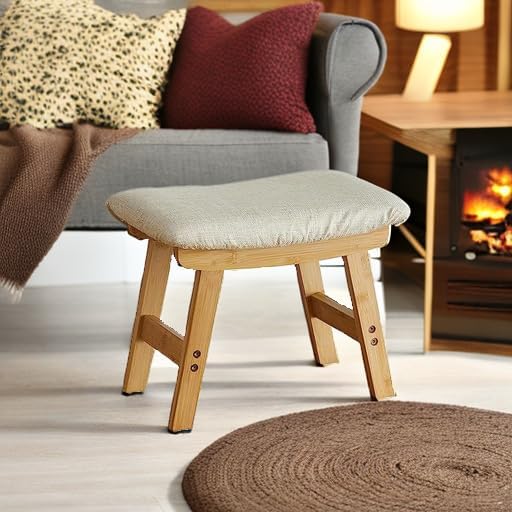 Foot Stools Ottoman, Small Foot Stool Ottoman, and Footstool, Wooden Foot Stool, Sofa Footrest Extra Seating for Living Room Entryway Office