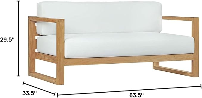 Modway Upland Teak Wood Outdoor Patio Sofa with Cushions in Natural White