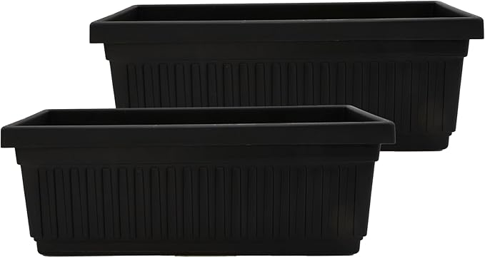 The HC Companies 30 Inch Venetian Window Planter Box with Drainage Plug, Lightweight UV-Resistant Plastic Indoor & Outdoor Planters, 2-Pack Flower Box for Garden & Home Decor, Black