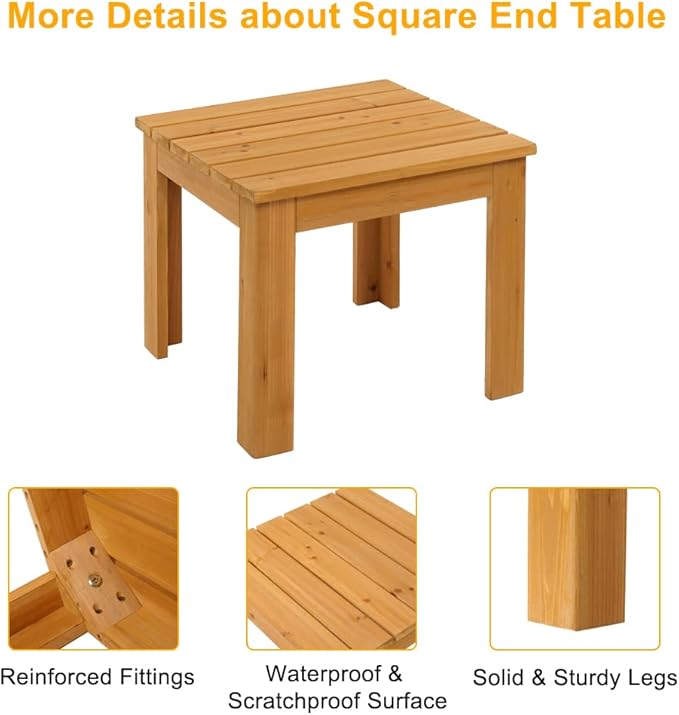 VINGLI Outdoor Wooden Side Table, Square Patio Side Table, Small Outdoor Table for Patio, Backyard, Garden, Poolside, Balcony, Adirondack Conversation End Table (Teak)