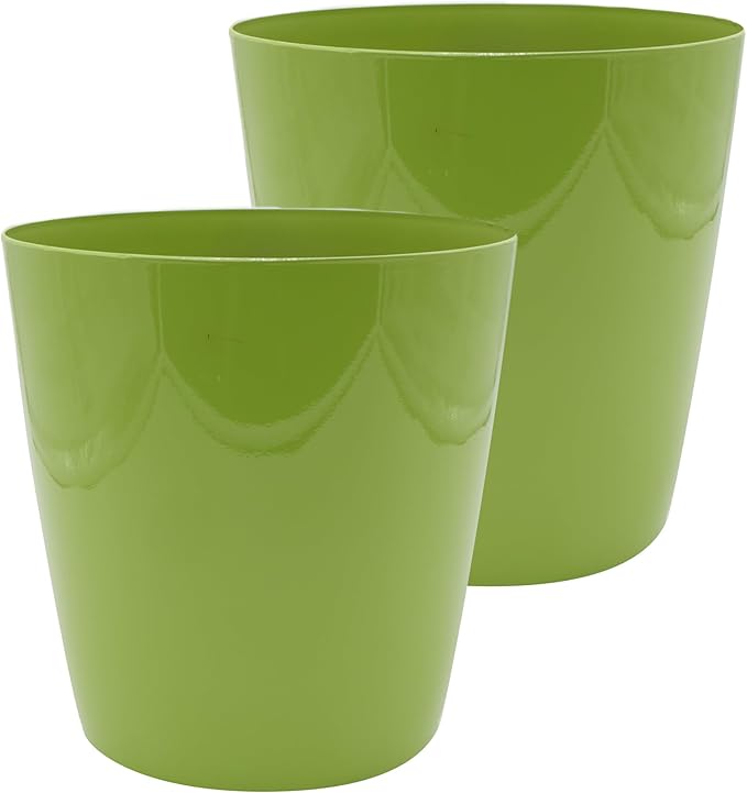 The HC Companies Aria Round Self-Watering Pot - Lightweight Plastic Planter for Herbs & More - Durable Plant Pots for Indoor Plants & Outdoor Plants (6" Glossy Avocado, Pack of 2)