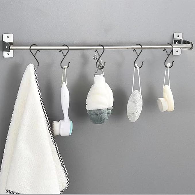32 Pack S Hooks for Hanging, 3.5 inch Heavy Duty Metal S Hooks with Safety Buckle S Shaped Hooks Pot Rack Closet Hooks for Hanging Plants, Clothes, Kitchen Utensil, Pots, Pans, Bags (Black)