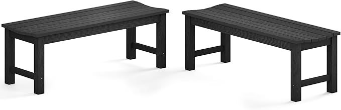 Outdoor Bench Set of 2, 2-Person Patio Backless Benches, HIPS Weatherproof Garden Bench That Never Rot and Fade, Suit for Backyard, Church, Patio, Deck and Entryway (Black)