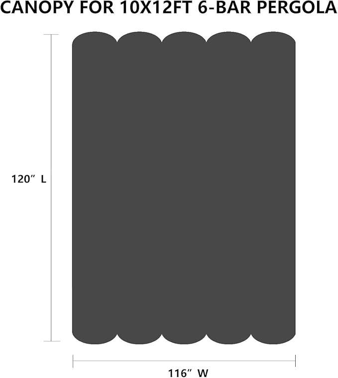 Pergola Shade Cover Replacement Canopy Top Compatible with 10 X 12 ft 6-Bar Pergola Frames - Gray (Canopy Size 116" W x 120" L, Canopy Top Only)