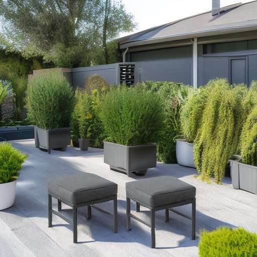 2 Pieces Outdoor Ottomans for Patio, No-Assembly Aluminum Outdoor Patio Footstool with Gray Cushions, Small Aluminum Patio Seat for Porch Yard Garden Deck, Grey Frame