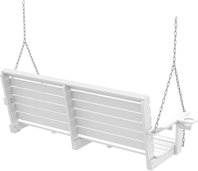 Plawdlik Porch Swings,2 Seat Patio Chair with Two Cup Holders,HDPE Waterproof Bench for Courtyard-White