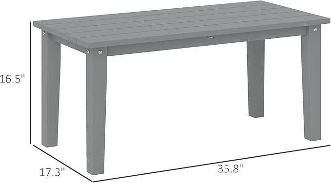 Outsunny HDPE Outdoor Coffee Table, All-Weather Rectangle Patio Coffee Table, Plastic Outdoor Patio Table with Slatted Tabletop for Garden, Balcony, Backyard, Gray