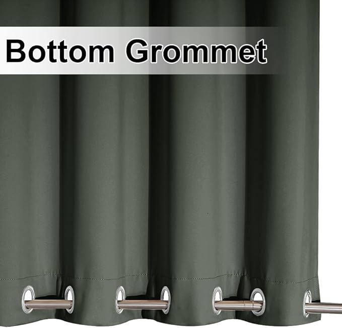 NICETOWN 2 Panels Greyish Green Blackout Bottom Weighted Outdoor Curtains for Patio, Top and Bottom Rustproof Grommet Windproof & Waterproof Thermal Outdoor Gazebo Curtains, W52 x L84