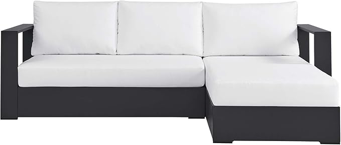 Modway Tahoe Modular Aluminum 2-Piece Outdoor Patio Furniture Gray White, Right-Facing Sectional Sofa Set with Weather-Resistant Cushions, Ideal for Deck, Backyard, Poolside