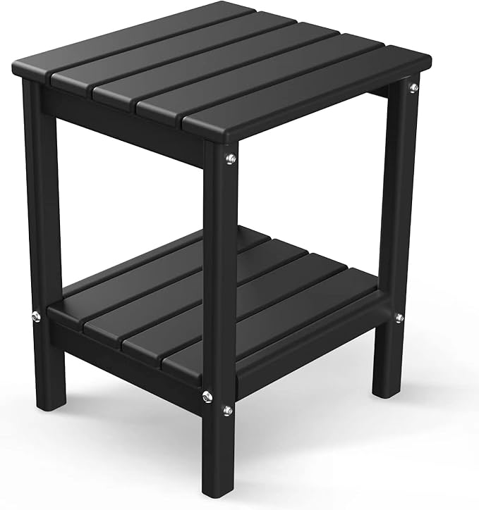 GREENVINES Adirondack-Outdoor-Side-Table | 14 x 13 Inches | HDPE Plastic | All Weather | Black | Outside End Tables | Storage Shelf | for Patio Porch Backyard Indoor