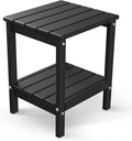 GREENVINES Adirondack-Outdoor-Side-Table | 14 x 13 Inches | HDPE Plastic | All Weather | Black | Outside End Tables | Storage Shelf | for Patio Porch Backyard Indoor