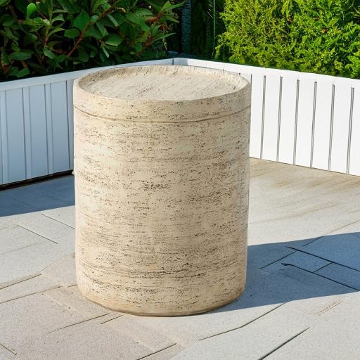 SUNBURY Outdoor Side Tables for Patio, Small Concrete Accent End Table, Stone Round Modern Coffee Furniture, Milky Cement Side Table
