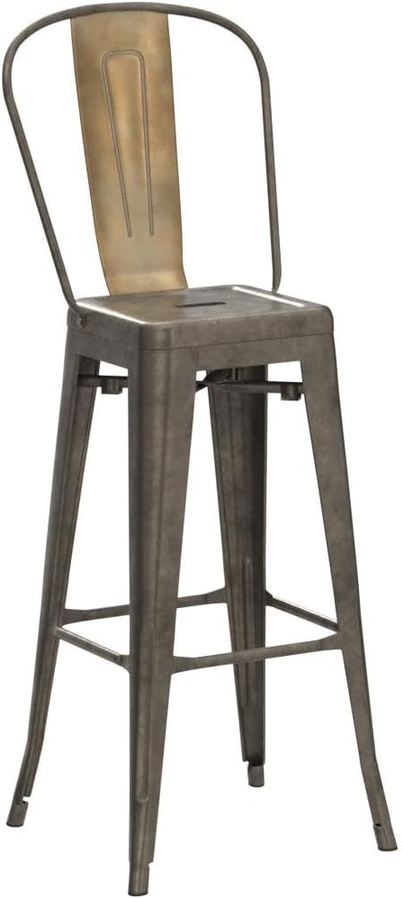 COSTWAY Metal Bar stools Set of 4, with Removable Back, 30'' Bar Height Stools with Rubber Feet, Stylish and Modern Chairs, for Kitchen, Dining Rooms, and Side Bar (Gun-Update, 30'')