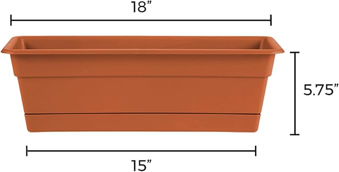 Bloem Dura Cotta 18" Terra Cotta Resin Rectangle Window Box Planter with Saucer Tray for Indoor and Outdoor Gardening