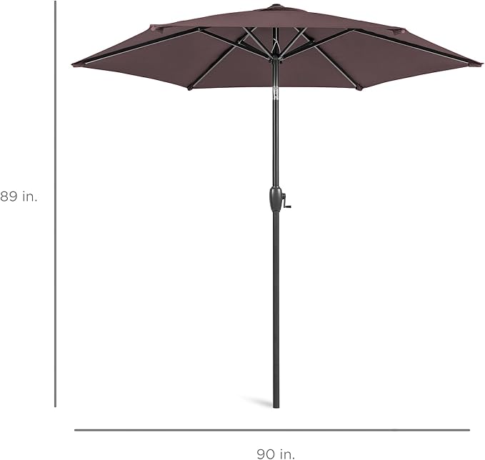 Best Choice Products 7.5ft Heavy-Duty Round Outdoor Market Table Patio Umbrella w/Steel Pole, Push Button Tilt, Easy Crank Lift - Deep Taupe
