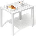 Crestlive Products Aluminum Outdoor Side Table,White Rectangular End Table,Easy Assembly Small Coffee Bistro Table for Patio Pool Balcony