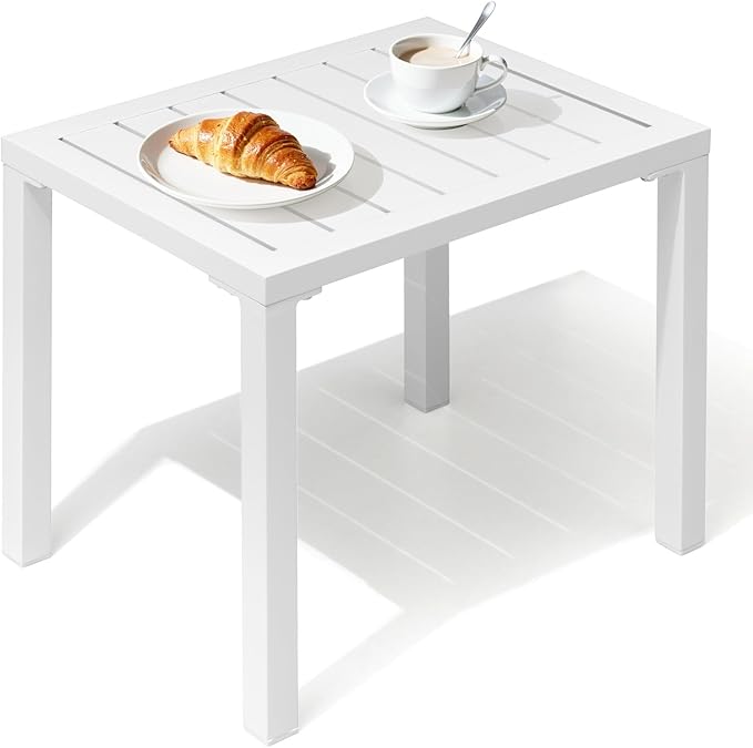Crestlive Products Aluminum Outdoor Side Table,White Rectangular End Table,Easy Assembly Small Coffee Bistro Table for Patio Pool Balcony