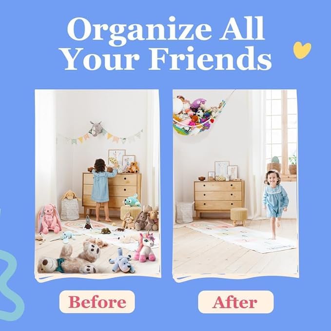 Lilly's Love Large Stuffed Animal Hammock | Corner Hanging Organizer, Stuffed Animal Storage | Easy to Hang Plushie Net w/Included Anchors & Hooks | Cute Room & Bedroom Decor (Pastel Purple)