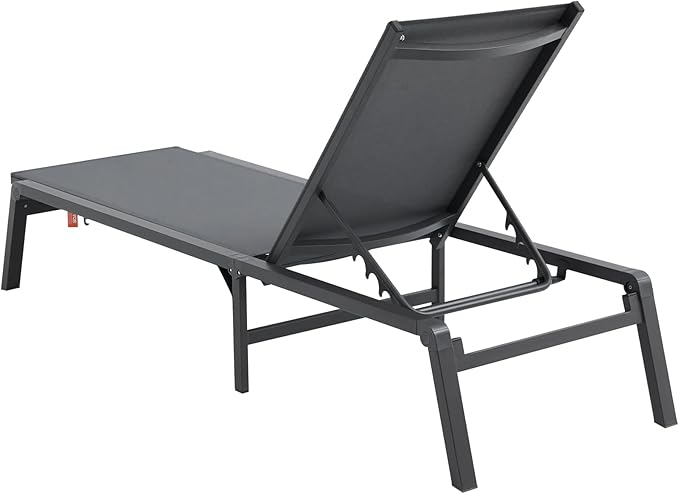 VEVOR 2 Pcs Chaise Lounge Chairs Outdoor, Aluminum Patio Lounge Chair with Adjustable 5-Position, Folding Pool Chairs Recliner and Full Flat Tanning Chair for Patio, Beach, Pool, Gray, 2 pcs