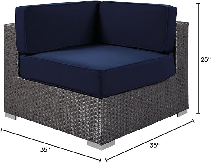 Modway Sojourn Wicker Rattan Outdoor Patio Sunbrella Fabric Corner in Canvas Navy