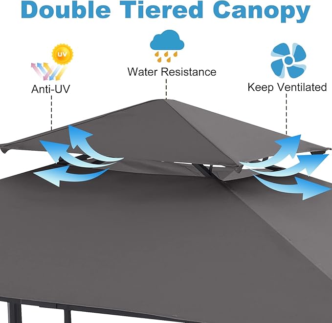 ABCCANOPY 8x5 Grill Gazebo - Outdoor BBQ Canopy Shelter with Led Light for Patio Backyard Grilling (Dark Grey)