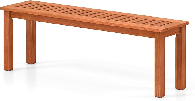 Tangkula 47 Inch Patio Wood Bench, 2-Person Backless Bench w/Slatted Seat, Indoor Outdoor Dining Bench for Backyard, Poolside, Entryway, Porch