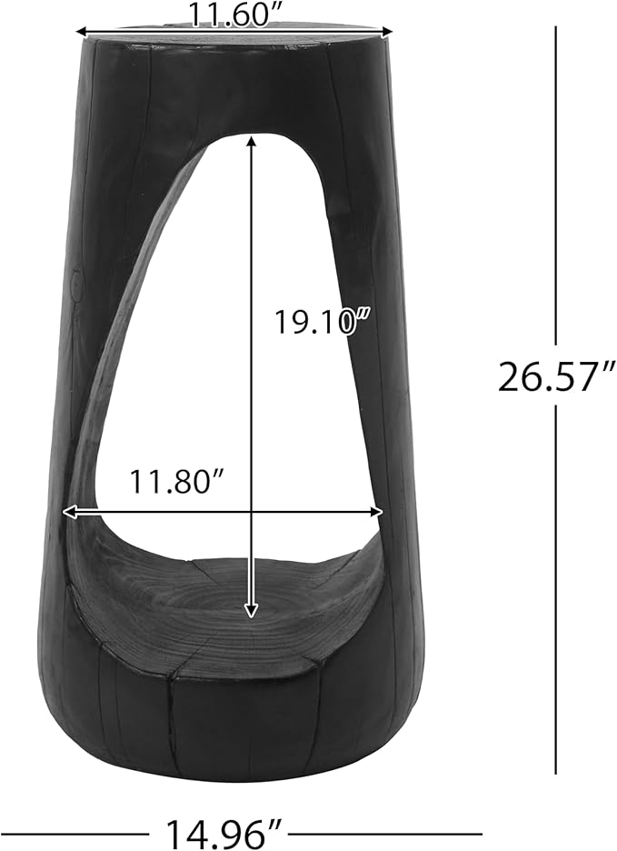 Christopher Knight Home Novi 26.57" H Lightweight Concrete Outdoor Side Table, Hollow Round-Shaped Patio End Table, MGO Outdoor Coffee Table, Garden Plant Stand Indoor, Wood-Like Texture, Black