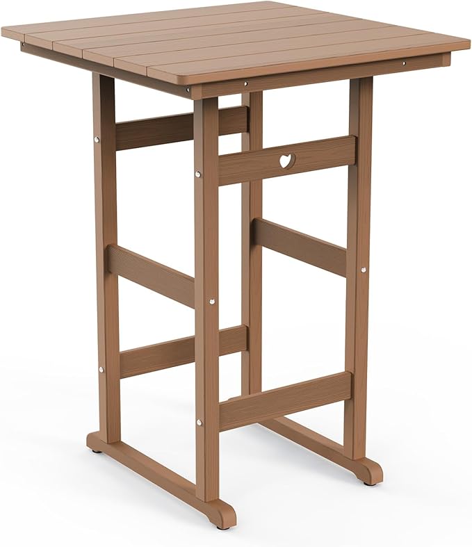 Patio Bar Table,Adirondack Table1 Pieces Set, Bar Height Outdoor bar Table Set of 1, Outdoor Bar Stools Set,Weather-Resistant Outdoor Furniture for Deck, Balcony, Poolside Easy Assembly, Teak