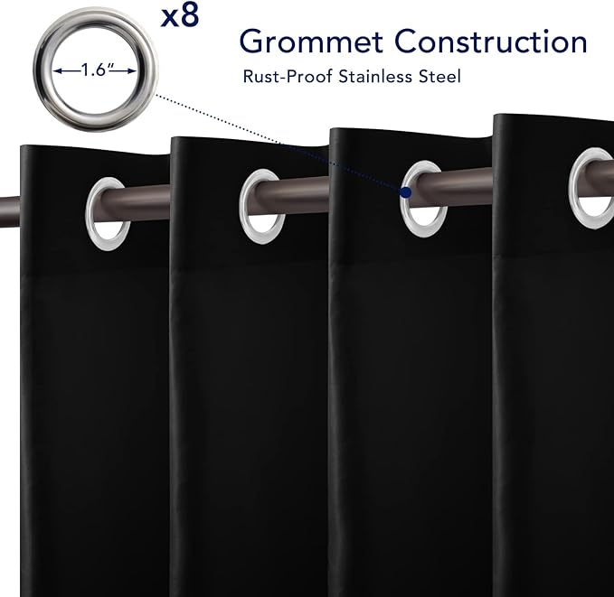 PureFit Outdoor Curtains for Patio Waterproof Weatherproof, UV and Fade Resistant Outside Curtains for Gazebo, Front Porch, Pergola, Sun Blocking Privacy Curtain, 52W x 84L inch, 1 Panel, Black
