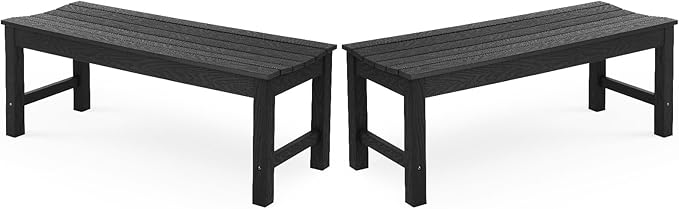 Stoog Outdoor Benches Set of 2, 2-Person Backless Patio Bench, All-Weather HIPS Garden Bench, Never Rot or Fade, for Backyard, Porch, Deck, and Entryway, Black