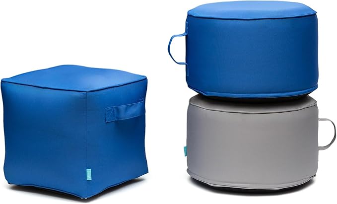 QILLOWAY Indoor/Outdoor Inflatable Stool,Round Ottoman,All Weather Foot Rest for Camping or Home,Dark Grey