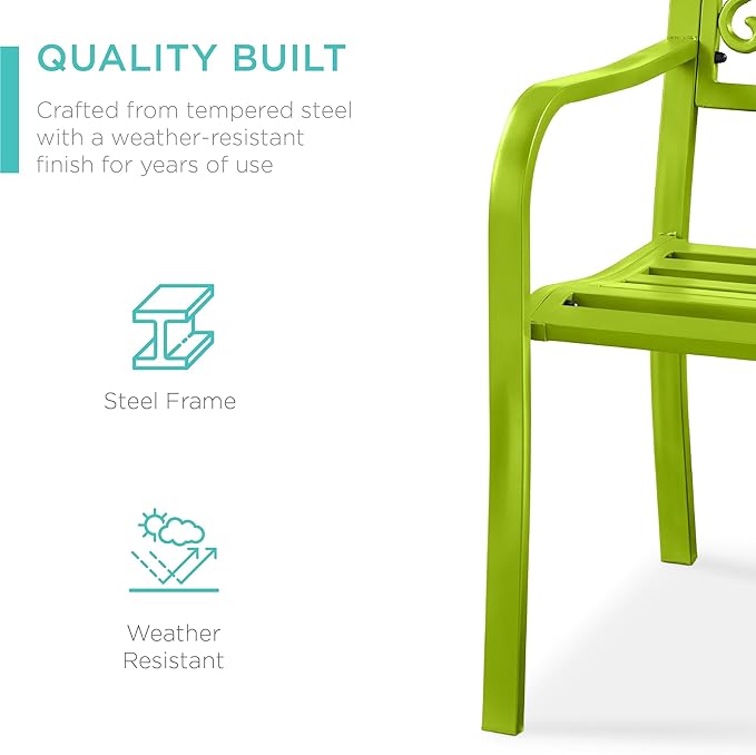 Best Choice Products Outdoor Bench Steel Garden Patio Porch Furniture for Lawn, Park, Deck w/Floral Design Backrest, Slatted Seat - Lime Green